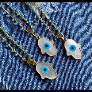 HAMSA EVIL EYE 18K GOLD SHELL NECKLACE